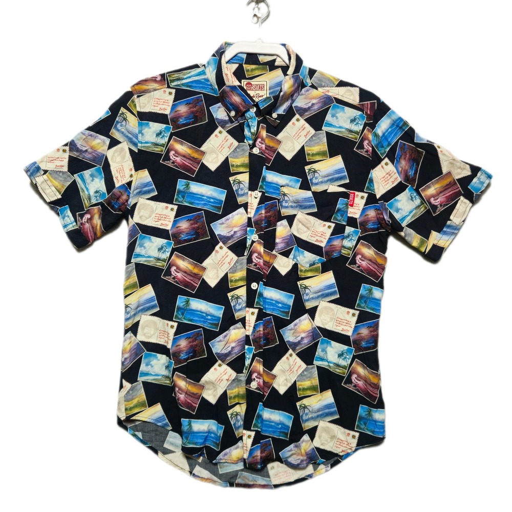 RSVLTS Bob‎ Ross Shirt Mens Small KUNUFLEX Hawaiian Art Button Up Short Sleeve